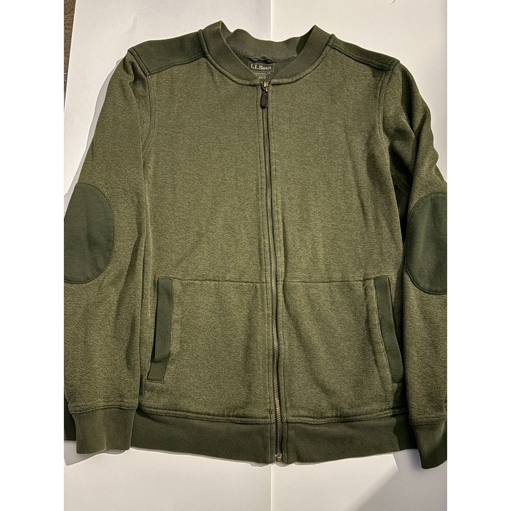 LL Bean Full Zip Jacket Mens L Green Traditional‎ Fit Knit Sweater